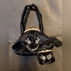 Rhinestone satin bag with coin purse